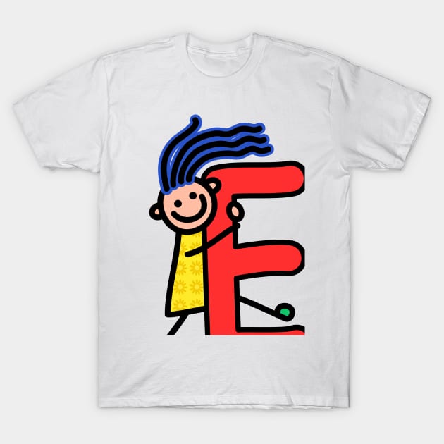 Letter E for girls alphabet Kids Colorful Cartoon Character T-Shirt by funwithletters